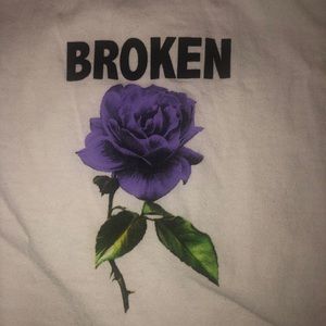 T shirt By broken promises. White with purple Rose
